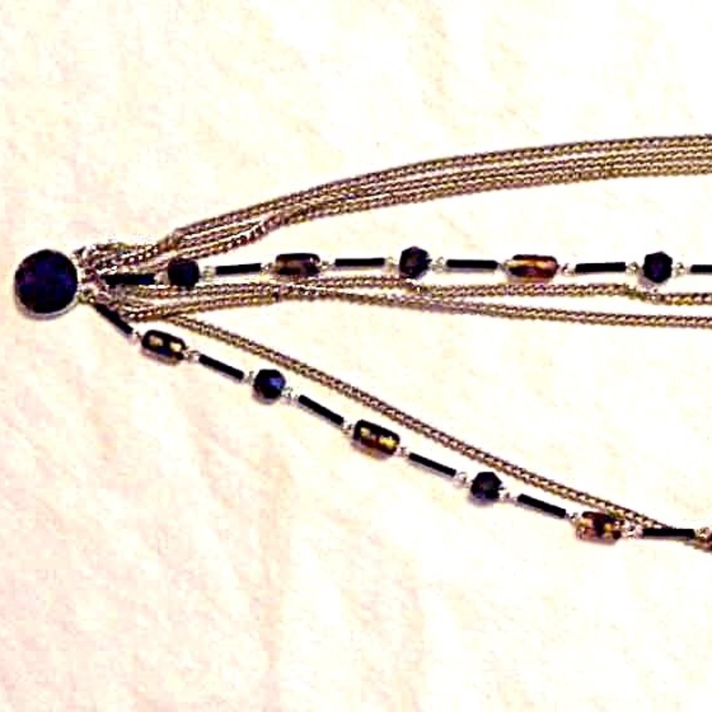 Vintage necklace  With black and amber glass beads,